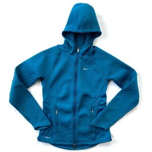 Nike FIT THERMA Quilted Hoodie Jacket Teal Blue Size S Athleisure Activewear